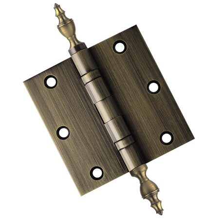 Embassy 3-1/2 x 3-1/2 Solid Brass Hinge, Antique Brass Finish with Urn Tips 3535BBUS5U-1